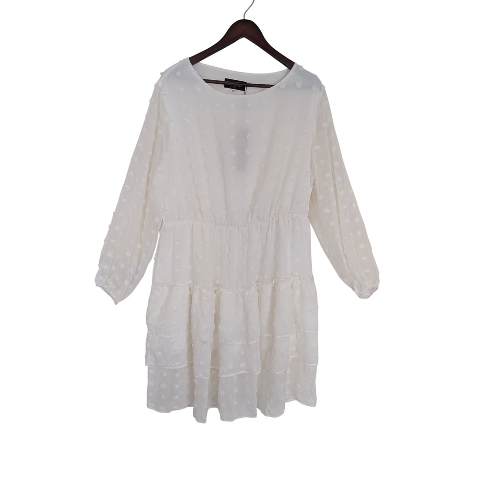 Hanna Nikole White Swiss Dot Tiered Ruffle Midi Dress Plus Size 18W New